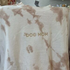 Embroidered Gildan Cream and Brown Dog Mom Sweatshirt